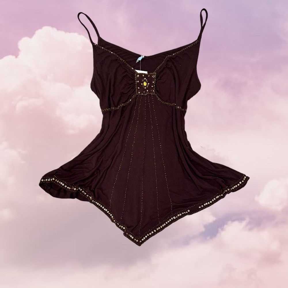 Beautiful y2k brown flowy sequin top